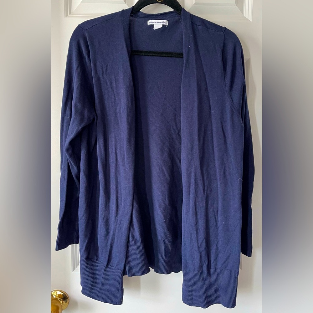Women’s Navy Blue Open Cardigan Sweater, Large